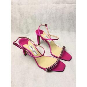 Jimmy Choo Meira 85 Sandals Pink Satin Crystal Embellished SZ 40.5 US 10.5 New